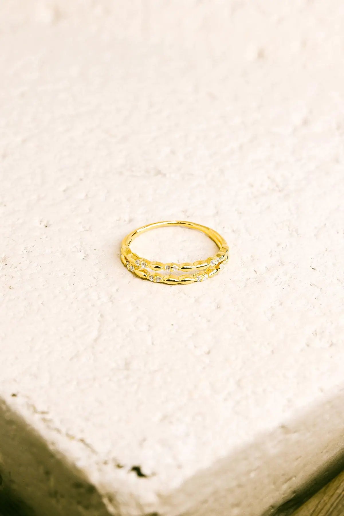 Two Gold Rhinestone Piece Delicate Fashion Ring Set