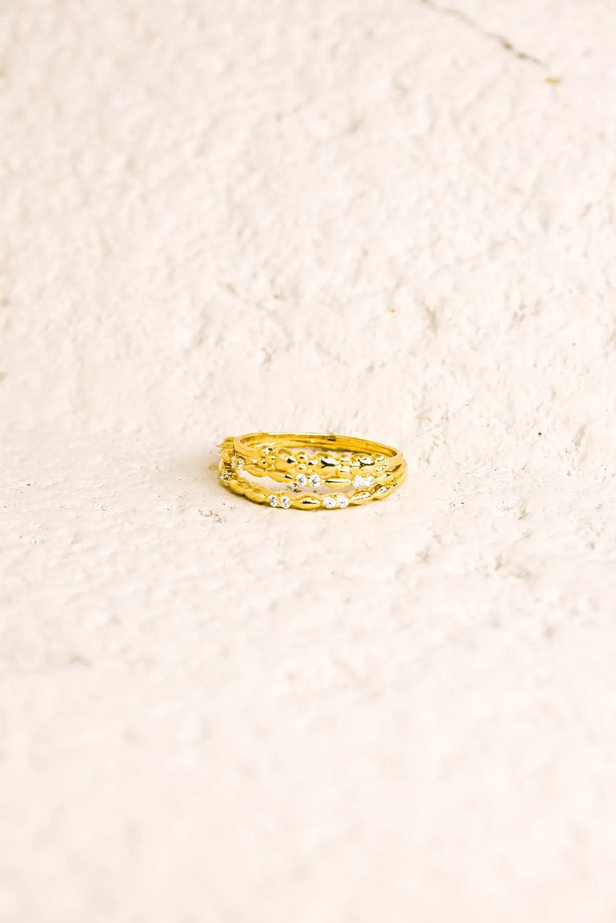 Two Gold Rhinestone Piece Delicate Fashion Ring Set